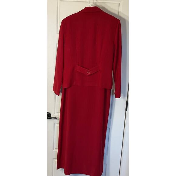 Jessica Howard Red 2pc Vintage Long Sheath Dress W/ Long Sleeve Blazer 12 - Picture 2 of 8